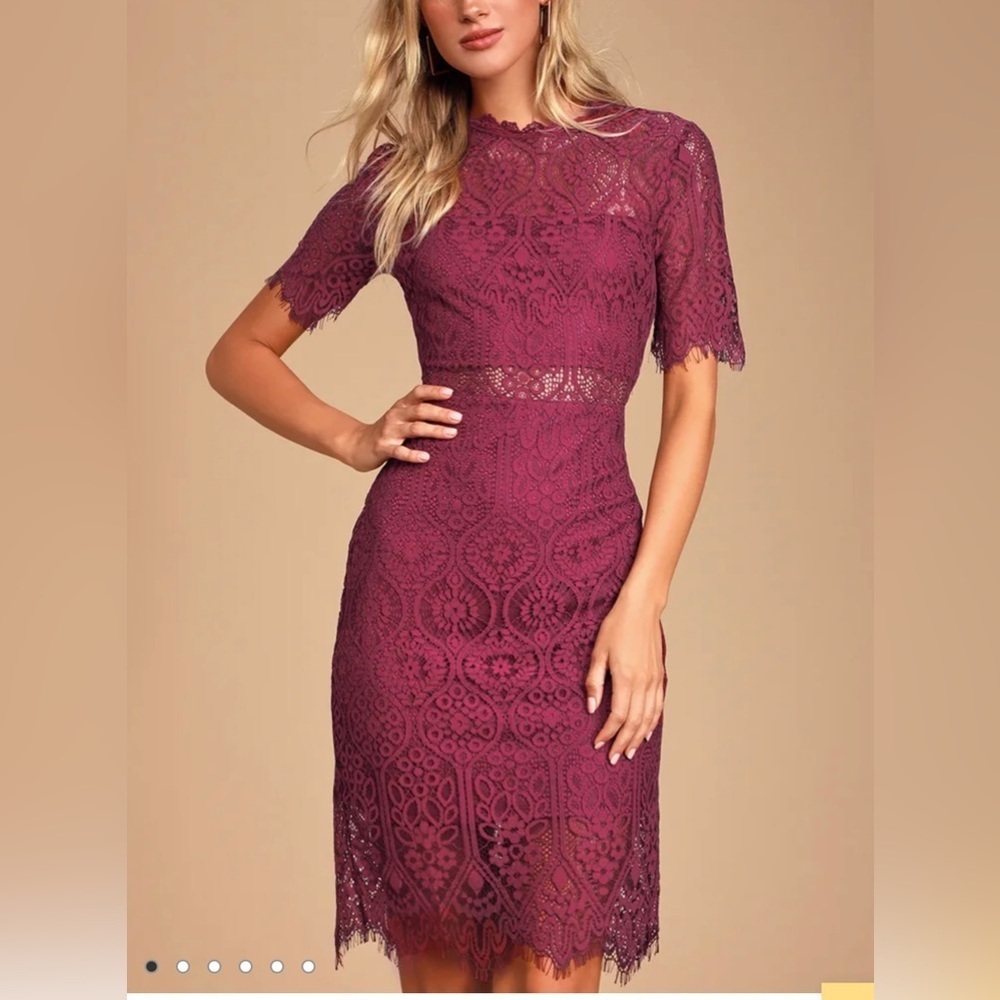 Lulu’s Remarkable Burgundy Lace Sheath Dress. Size XS